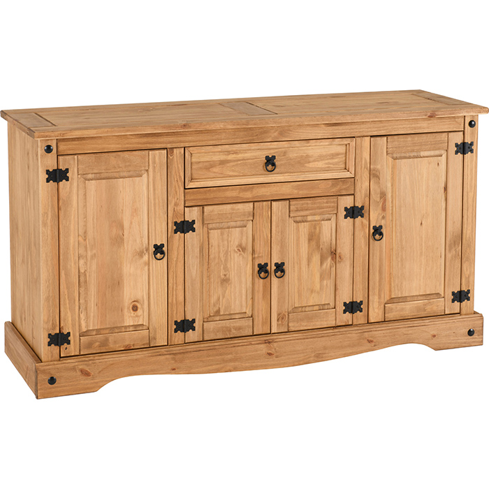 Corona 4 Door 1 Drawer Sideboard In Distressed Waxed Pine - Click Image to Close
